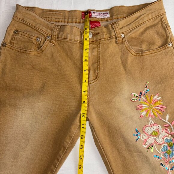 CJ Jeans Tan Bootcut Embroidered Floral Jeans - Size 7 - Picture 5 of 10
